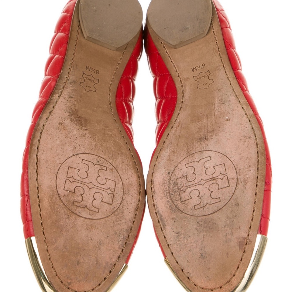 Tory Burch Red quilted leather flats SZ 8.5 - Picture 5 of 5